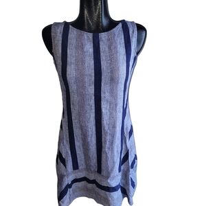Kenar Blue Linen Blend Sleeveless Blue Striped Dress M